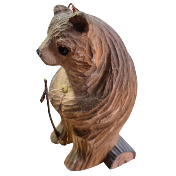 Vtg Carved Wood Bear Ornament Figurines Camping Cabin Family Rustic Woodsy RARE - Picture 7 of 10